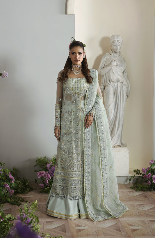 Akbar Aslam Deewani Luxury Embroidered Organza Unstitched 3 Piece Suit - U-1577 - Aetheria - AKA25DW - Blue - Formal Collection