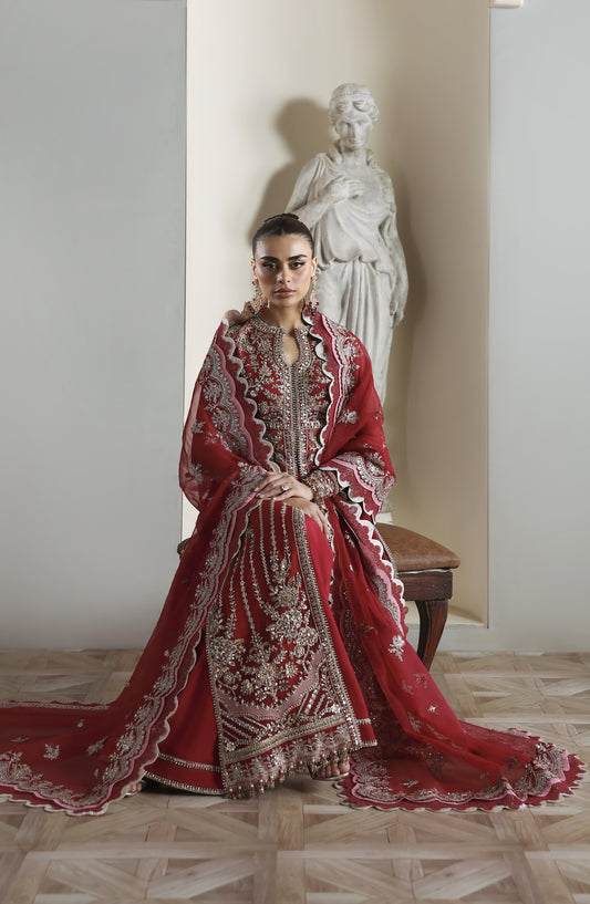 Akbar Aslam Deewani Luxury Embroidered Organza Unstitched 3 Piece Suit - U-1575 - Yeloria - AKA25DW - Hot Pink - Formal Collection