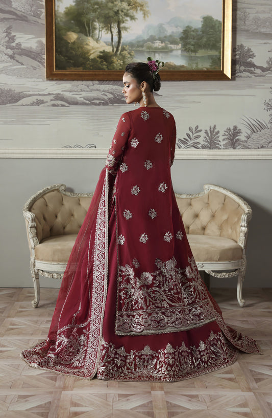 Akbar Aslam Deewani Luxury Embroidered Organza Unstitched 3 Piece Suit - U-1573 - Majeste - AKA25DW - Red - Formal Collection