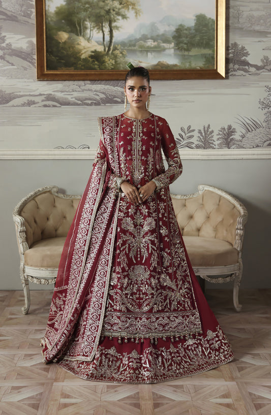 Akbar Aslam Deewani Luxury Embroidered Organza Unstitched 3 Piece Suit - U-1573 - Majeste - AKA25DW - Red - Formal Collection