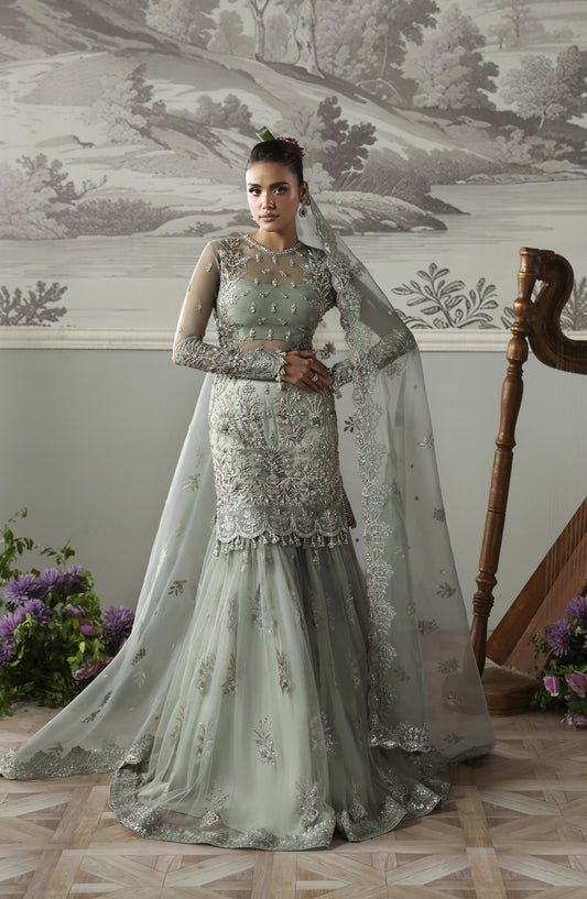 Akbar Aslam Deewani Luxury Embroidered Net Unstitched 3 Piece Suit - U-1572 - Silvenza - AKA25DW - Blue - Formal Collection