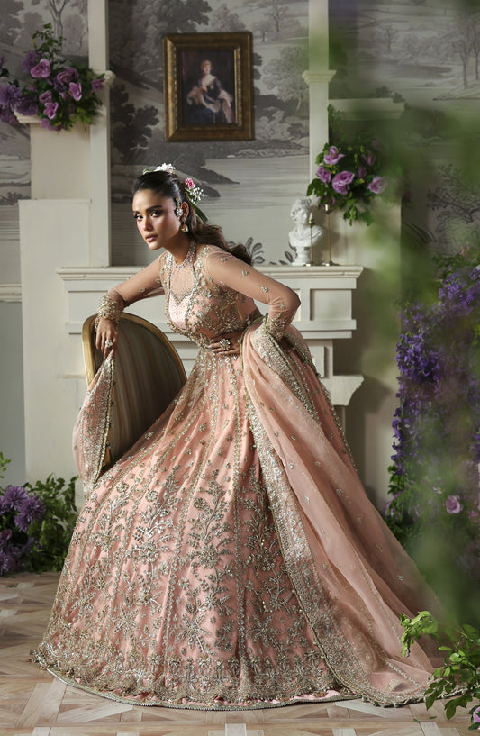 Akbar Aslam Deewani Luxury Embroidered Net Unstitched 3 Piece Suit - U-1570 - Sanoura - AKA25DW - Pink - Formal Collection