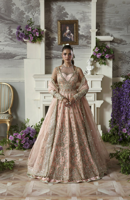 Akbar Aslam Deewani Luxury Embroidered Net Unstitched 3 Piece Suit - U-1570 - Sanoura - AKA25DW - Pink - Formal Collection