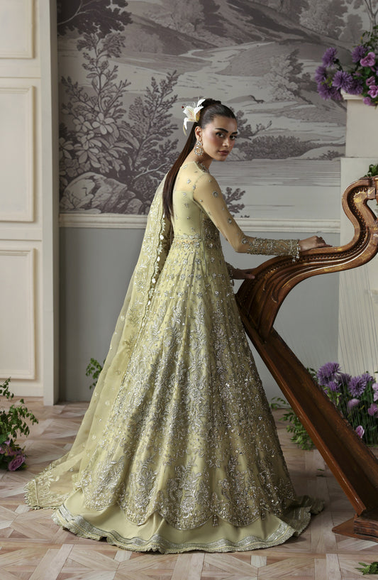Akbar Aslam Deewani Luxury Embroidered Net Unstitched 3 Piece Suit - U-1569 - Mintara - AKA25DW - Pista Green - Formal Collection