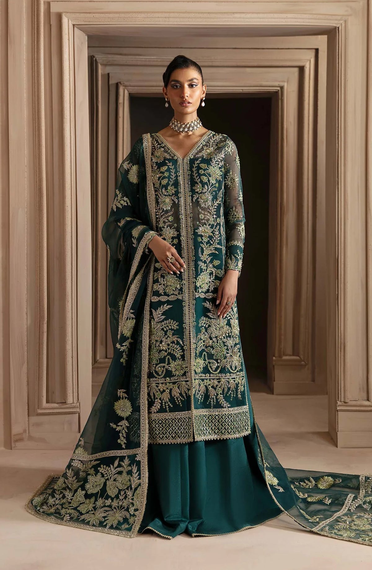 Deewani by Akbar Aslam Luxury Formals Embroidered Organza Unstitched 3 Piece Suit - Celeste - AKA25DWN2 - Green - Festive Collection