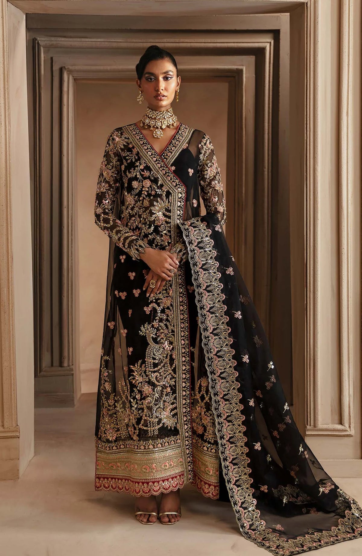 Deewani by Akbar Aslam Luxury Formals Embroidered Organza Unstitched 3 Piece Suit - Elysia - AKA25DWN2 - Black - Festive Collection