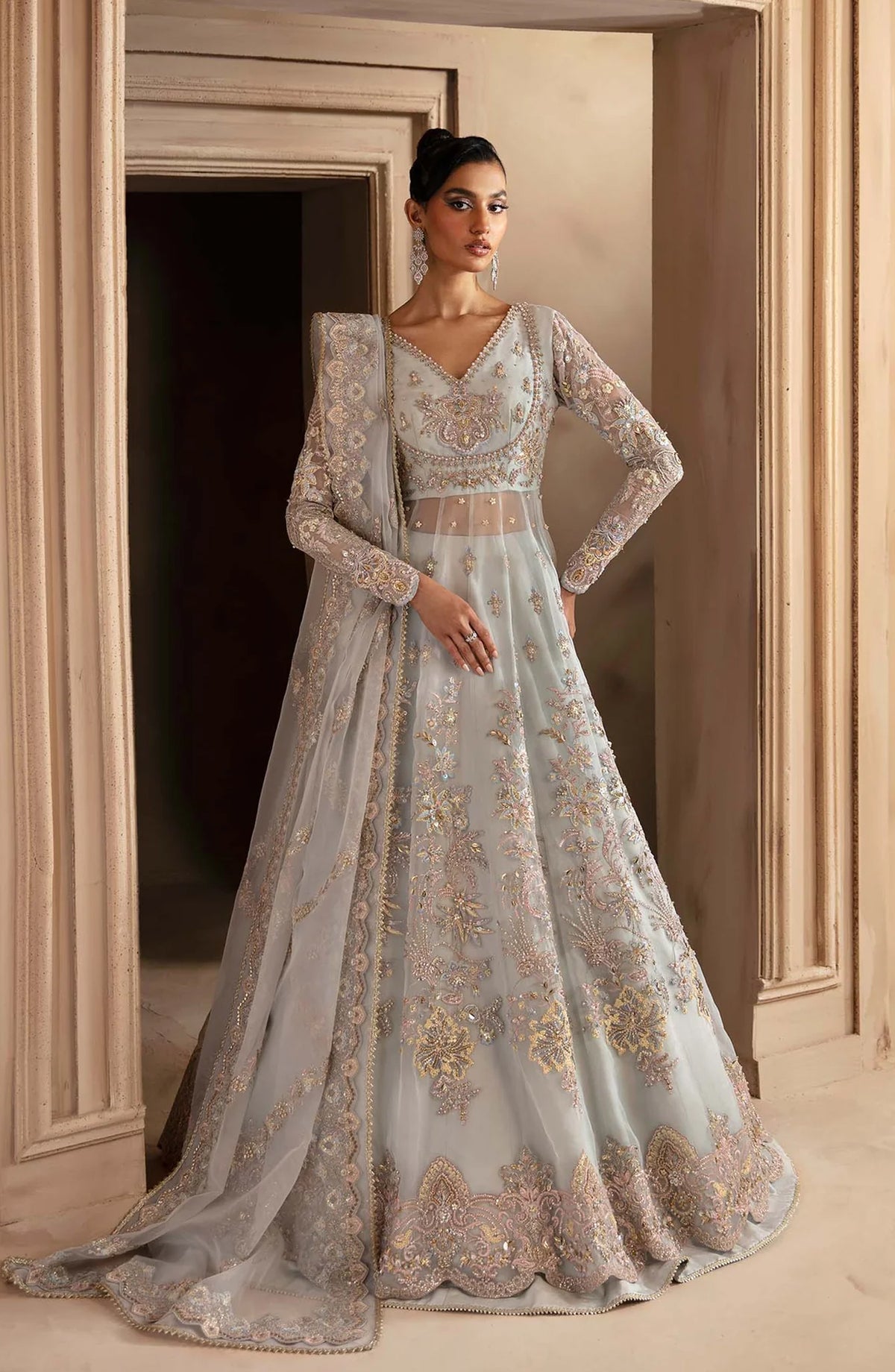 Deewani by Akbar Aslam Luxury Formals Embroidered Organza Unstitched 3 Piece Suit - Ophelia - AKA25DWN2 - Blue - Festive Collection