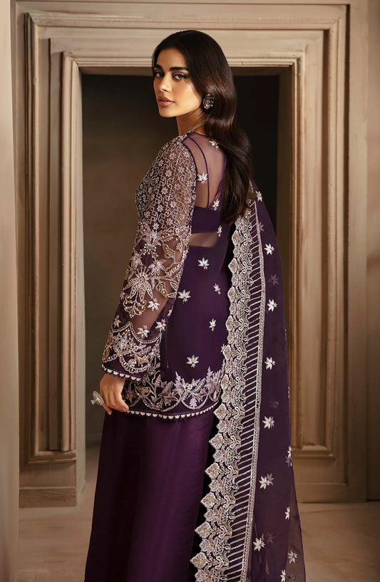 Deewani by Akbar Aslam Luxury Formals Embroidered Organza Unstitched 3 Piece Suit - Elowen - AKA25DWN2 - Purple - Festive Collection