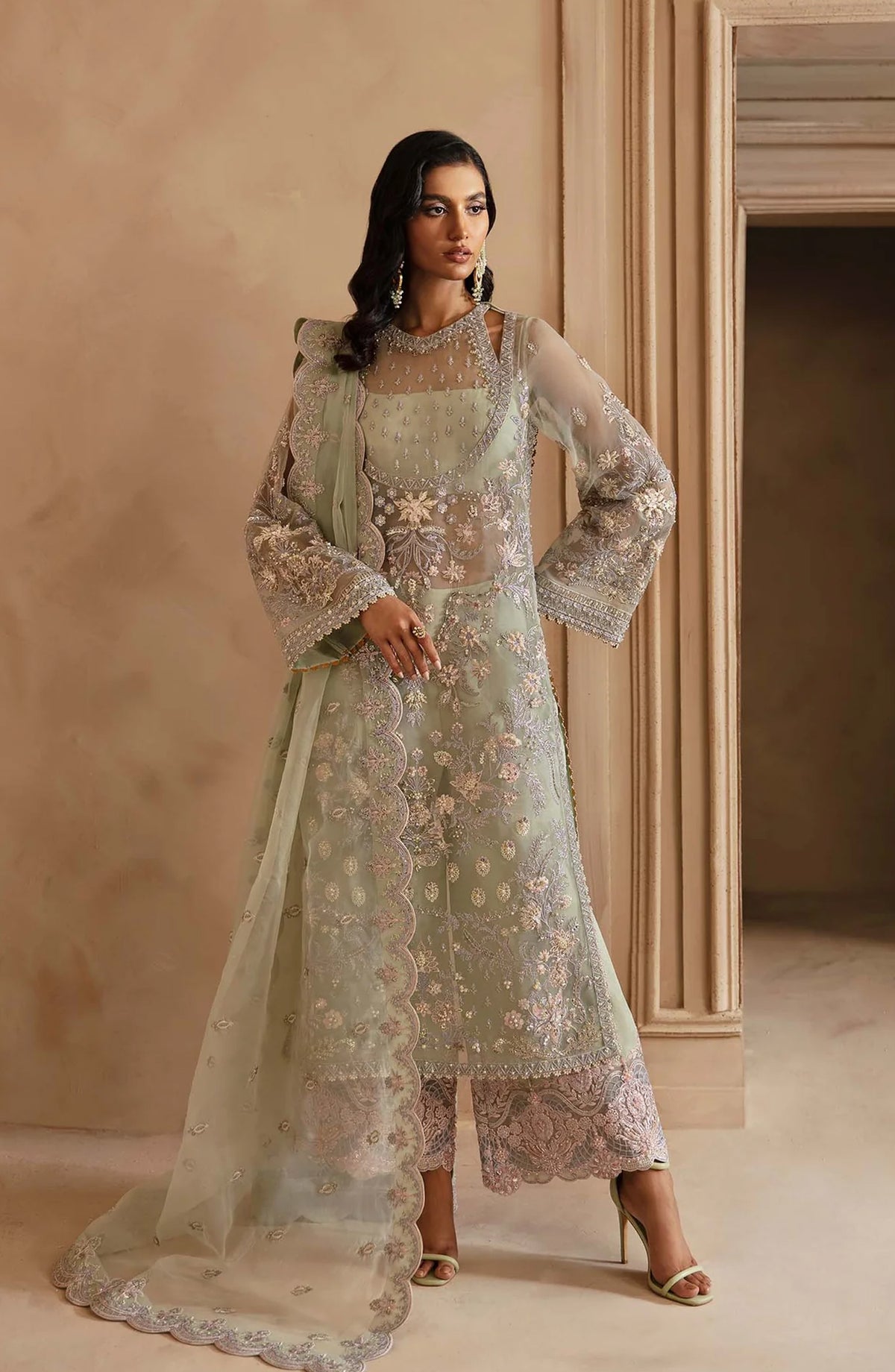 Deewani by Akbar Aslam Luxury Formals Embroidered Organza Unstitched 3 Piece Suit - Isolde - AKA25DWN2 - Green - Festive Collection