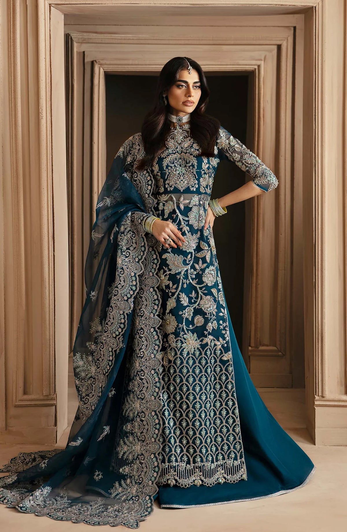 Deewani by Akbar Aslam Luxury Formals Embroidered Organza Unstitched 3 Piece Suit - Calista - AKA25DWN2 - Blue - Festive Collection