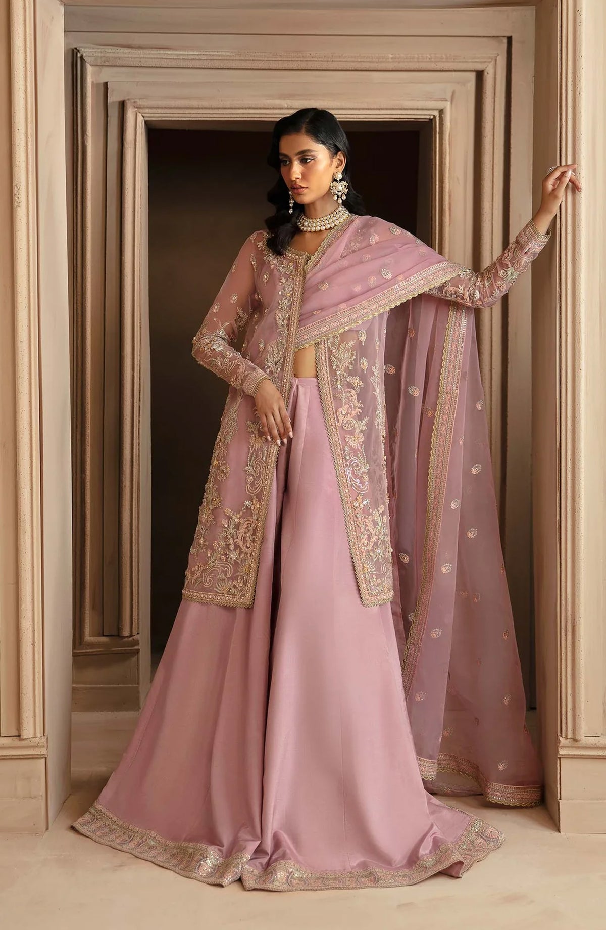 Deewani by Akbar Aslam Luxury Formals Embroidered Organza Unstitched 3 Piece Suit - Seraphine - AKA25DWN2 - Pink - Festive Collection
