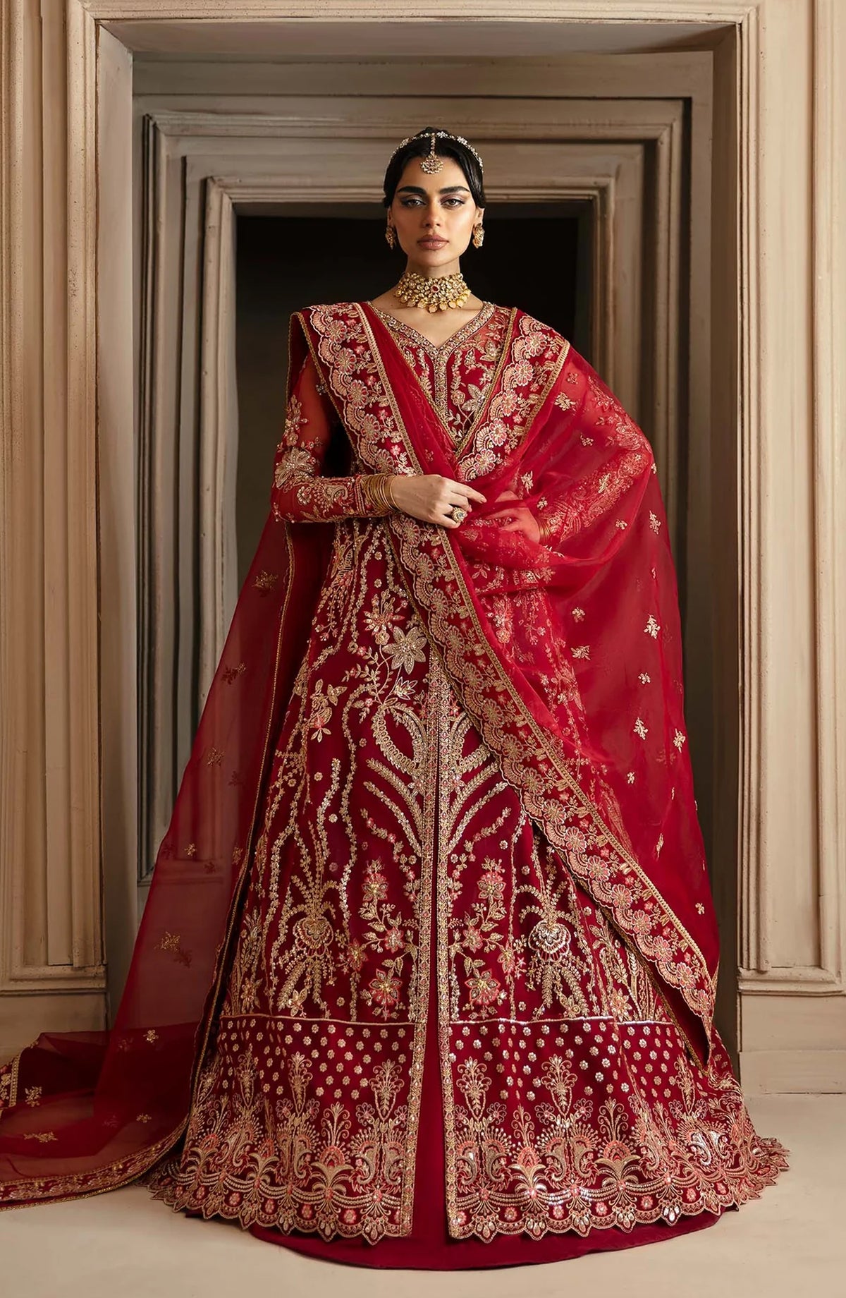 Deewani by Akbar Aslam Luxury Formals Embroidered Organza Unstitched 3 Piece Suit - Solene - AKA25DWN2 - Red - Festive Collection