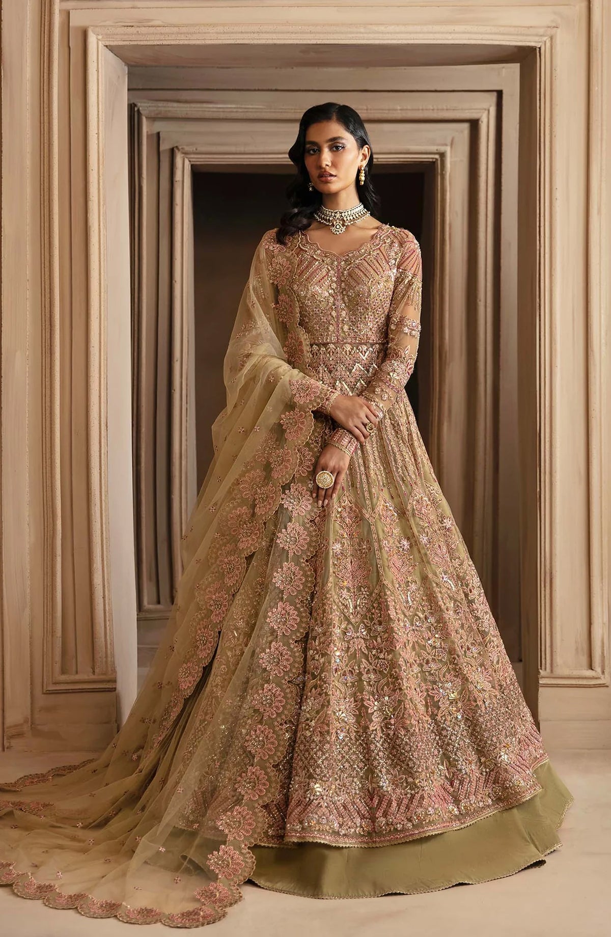 Deewani by Akbar Aslam Luxury Formals Embroidered Net Unstitched 3 Piece Suit - Vespera - AKA25DWN2 - Pink - Festive Collection