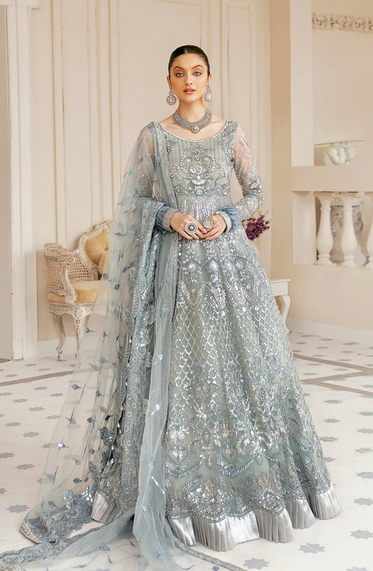 Akbar Aslam Luxury Embroidered Net Unstitched 3 Piece Suit - Bali - AKA25LXF - Blue - Festive Collection