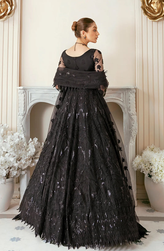 Akbar Aslam Luxury Embroidered Net Unstitched 3 Piece Suit - Vritra - AKA25LXF - Black - Festive Collection