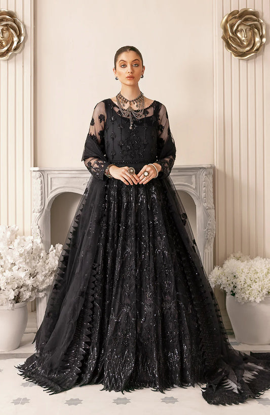 Akbar Aslam Luxury Embroidered Net Unstitched 3 Piece Suit - Vritra - AKA25LXF - Black - Festive Collection