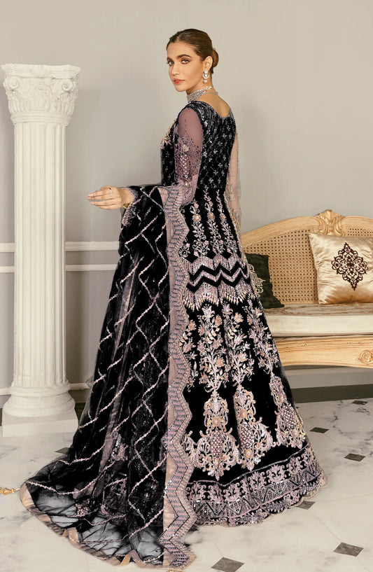 Akbar Aslam Luxury Embroidered Net Unstitched 3 Piece Suit - Wisteria Black - AKA25LXF - Festive Collection