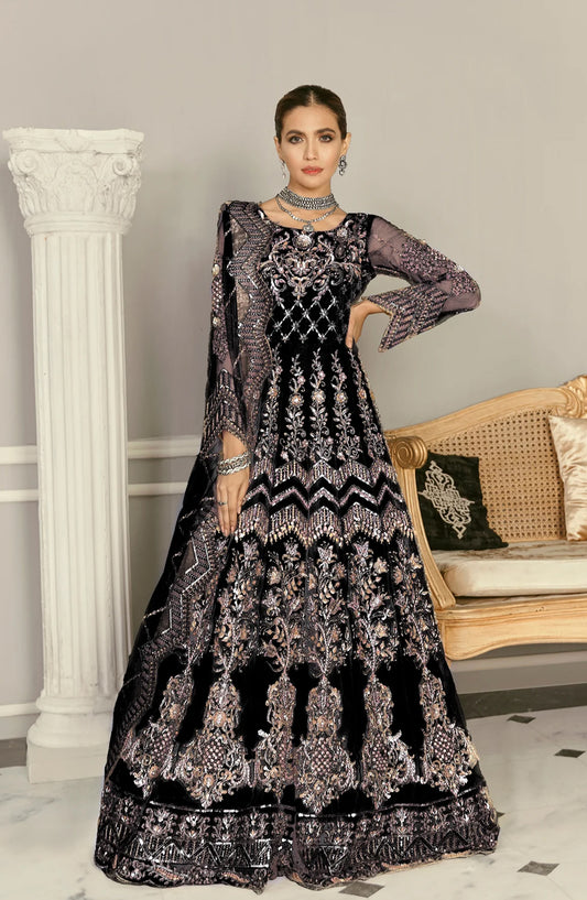 Akbar Aslam Luxury Embroidered Net Unstitched 3 Piece Suit - Wisteria Black - AKA25LXF - Festive Collection