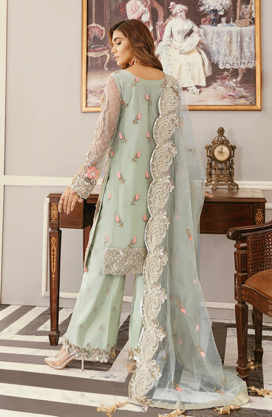 Akbar Aslam Luxury Embroidered Net Unstitched 3 Piece Suit - Angelica - AKA25LXF - Blue - Festive Collection