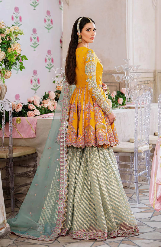 Akbar Aslam Shadmani Luxury Formal Embroidered Net Unstitched 3 Piece Suit - Dilaab - AKA25SHD - Yellow - Festive Collection