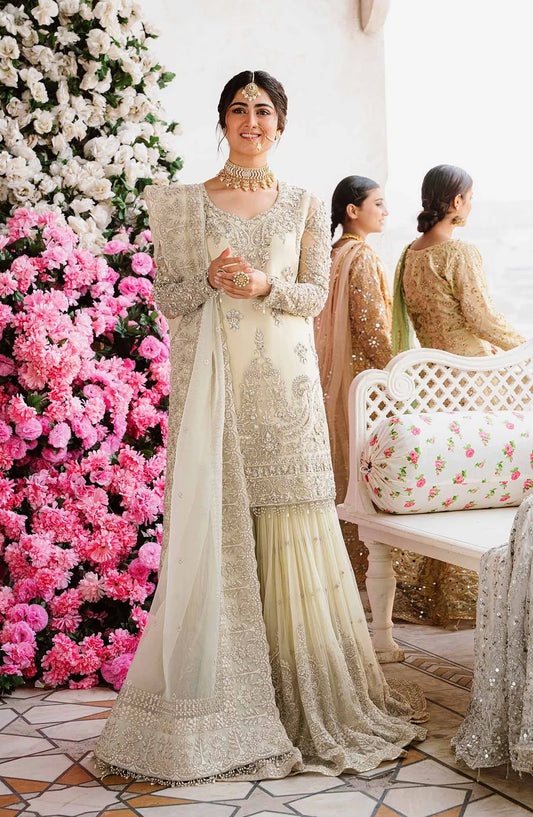 Akbar Aslam Shadmani Luxury Formal Embroidered Chiffon Unstitched 3 Piece Suit - Nahla - AKA25SHD - Fawn - Festive Collection