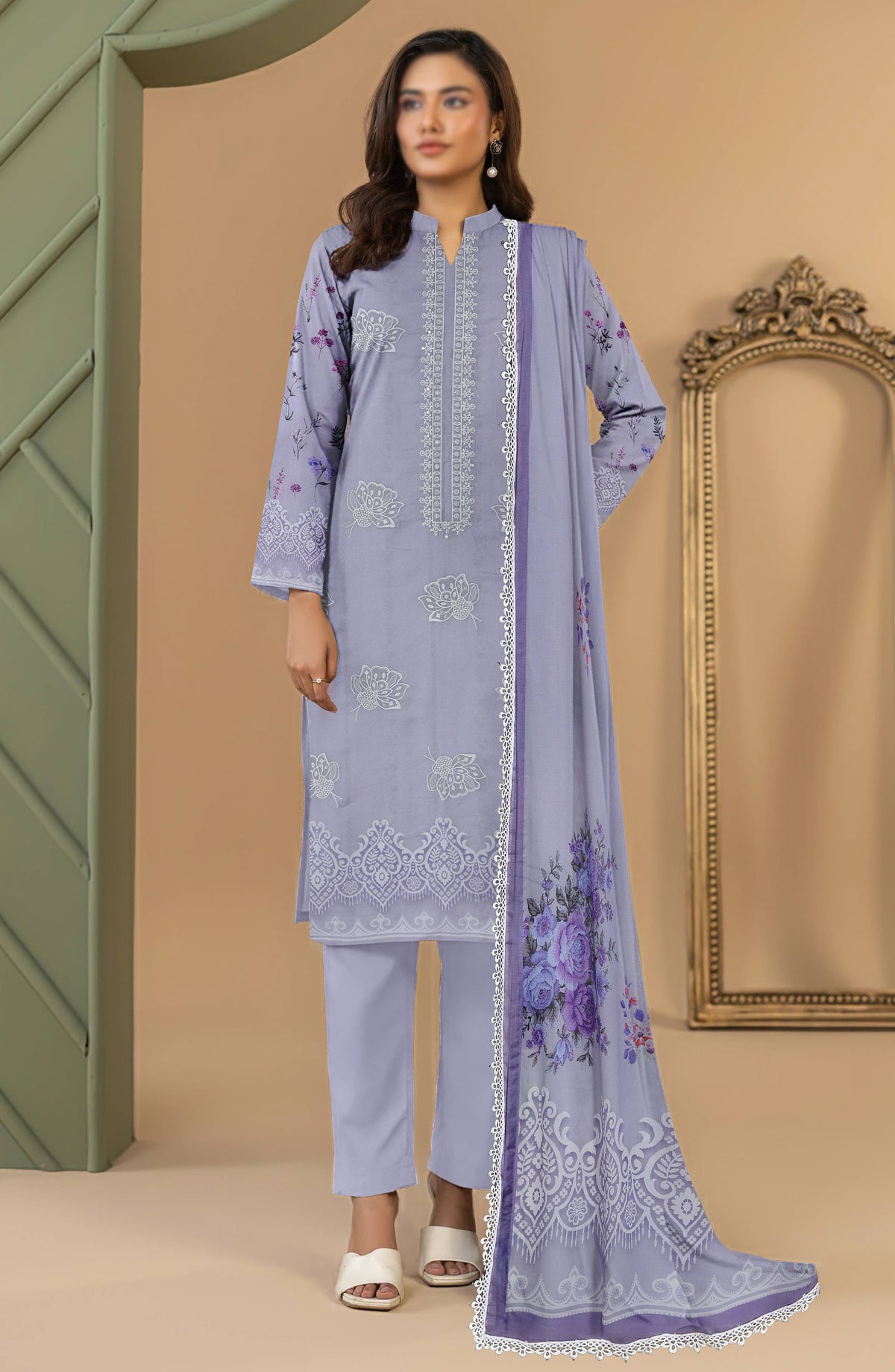 Aks by Al Karim Embroidered Lawn Unstitched 3 Piece Suit - D-11 - AK26AKS - Purple - Summer Collection