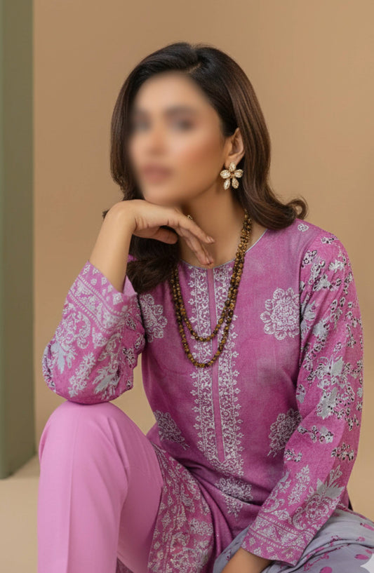 Aks by Al Karim Embroidered Lawn Unstitched 3 Piece Suit - D-05 - AK26AKS - Pink - Summer Collection
