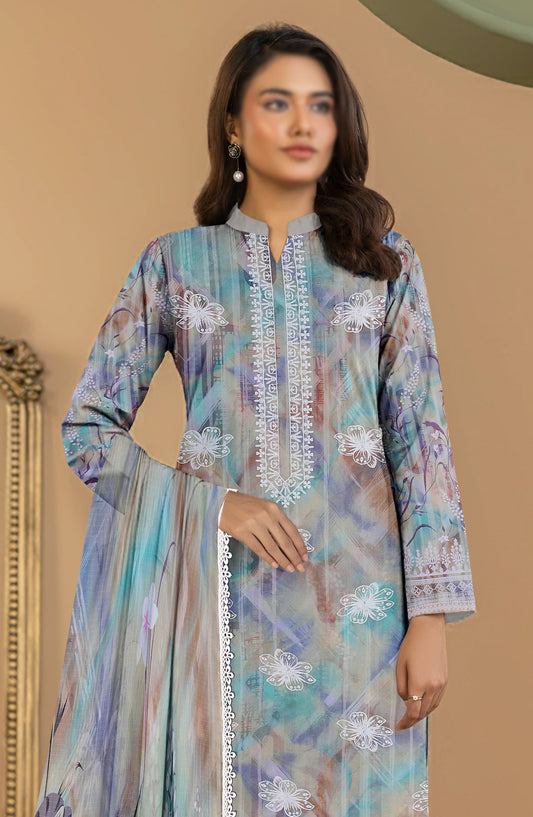 Aks by Al Karim Embroidered Lawn Unstitched 3 Piece Suit - D-04 - AK26AKS - Blue - Summer Collection