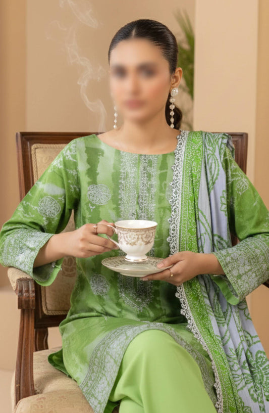 Aks by Al Karim Embroidered Lawn Unstitched 3 Piece Suit - D-02 - AK26AKS - Green - Summer Collection