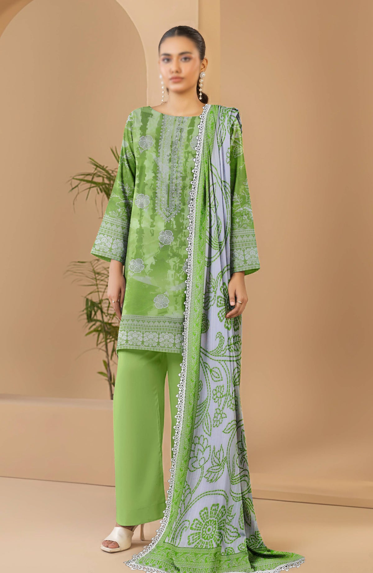 Aks by Al Karim Embroidered Lawn Unstitched 3 Piece Suit - D-02 - AK26AKS - Green - Summer Collection