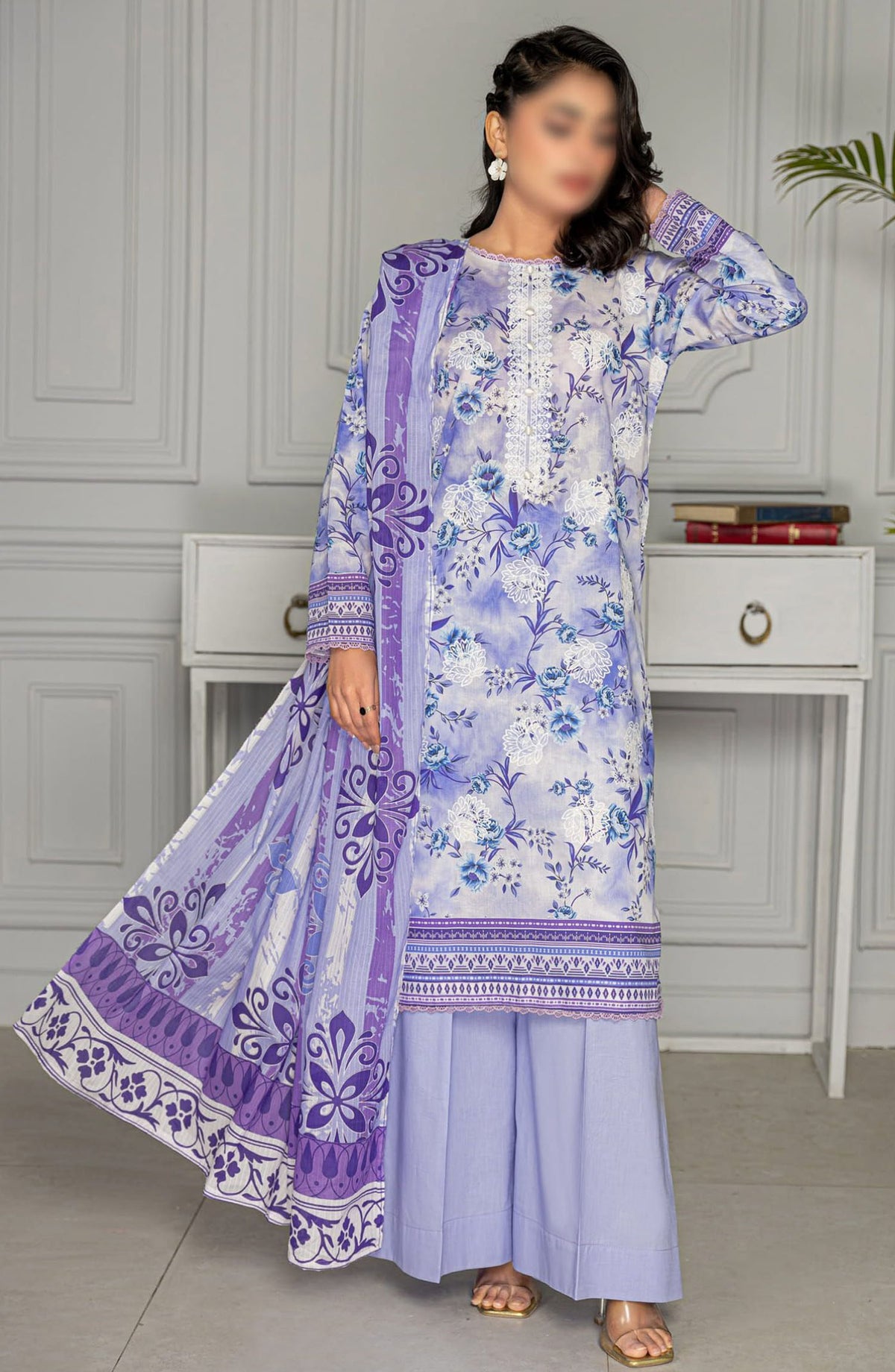 Aks Embroidered Lawn Unstitched 3 Piece Suit - Design-03 - AK25AKS - Purple - Summer Collection