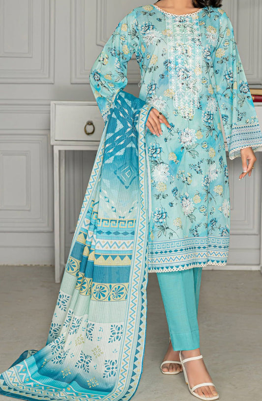 Aks Embroidered Lawn Unstitched 3 Piece Suit - Design-02 - AK25AKS - Blue - Summer Collection