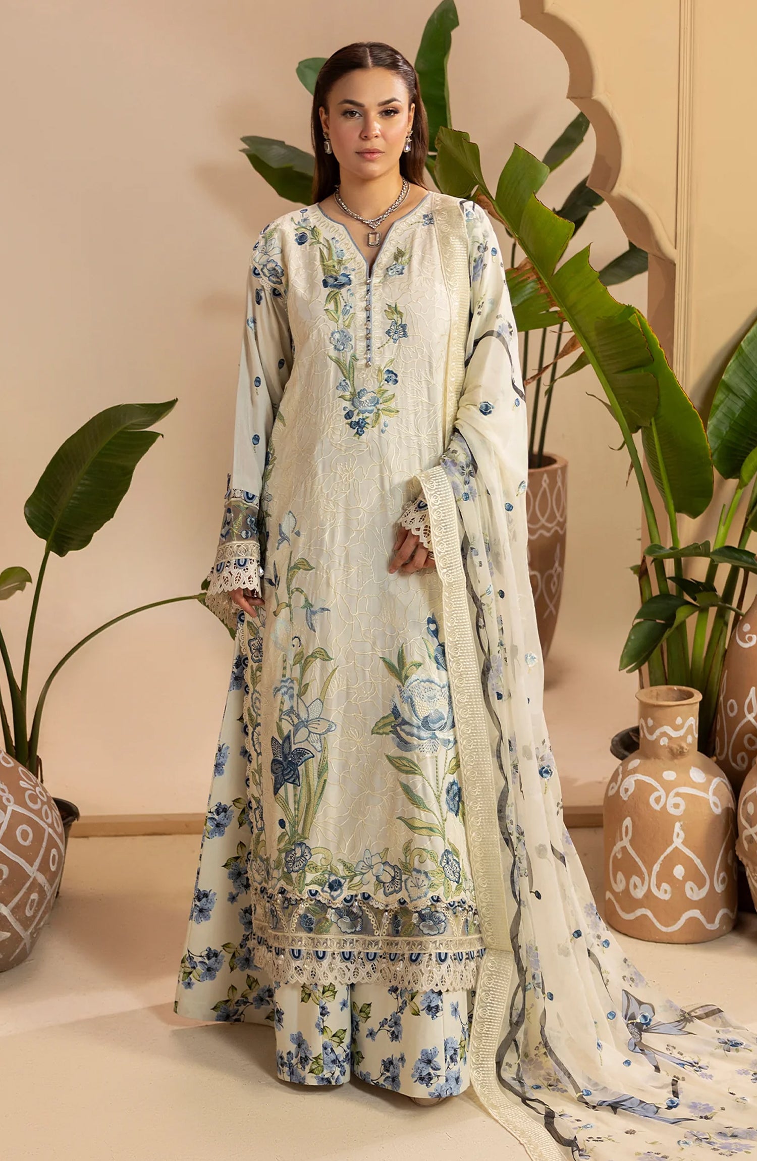 Al Karim Gulkar Embroidered Viscose Unstitched 3 Piece Suit - GK-02 - AK26GLK - Off White - Winter Collection