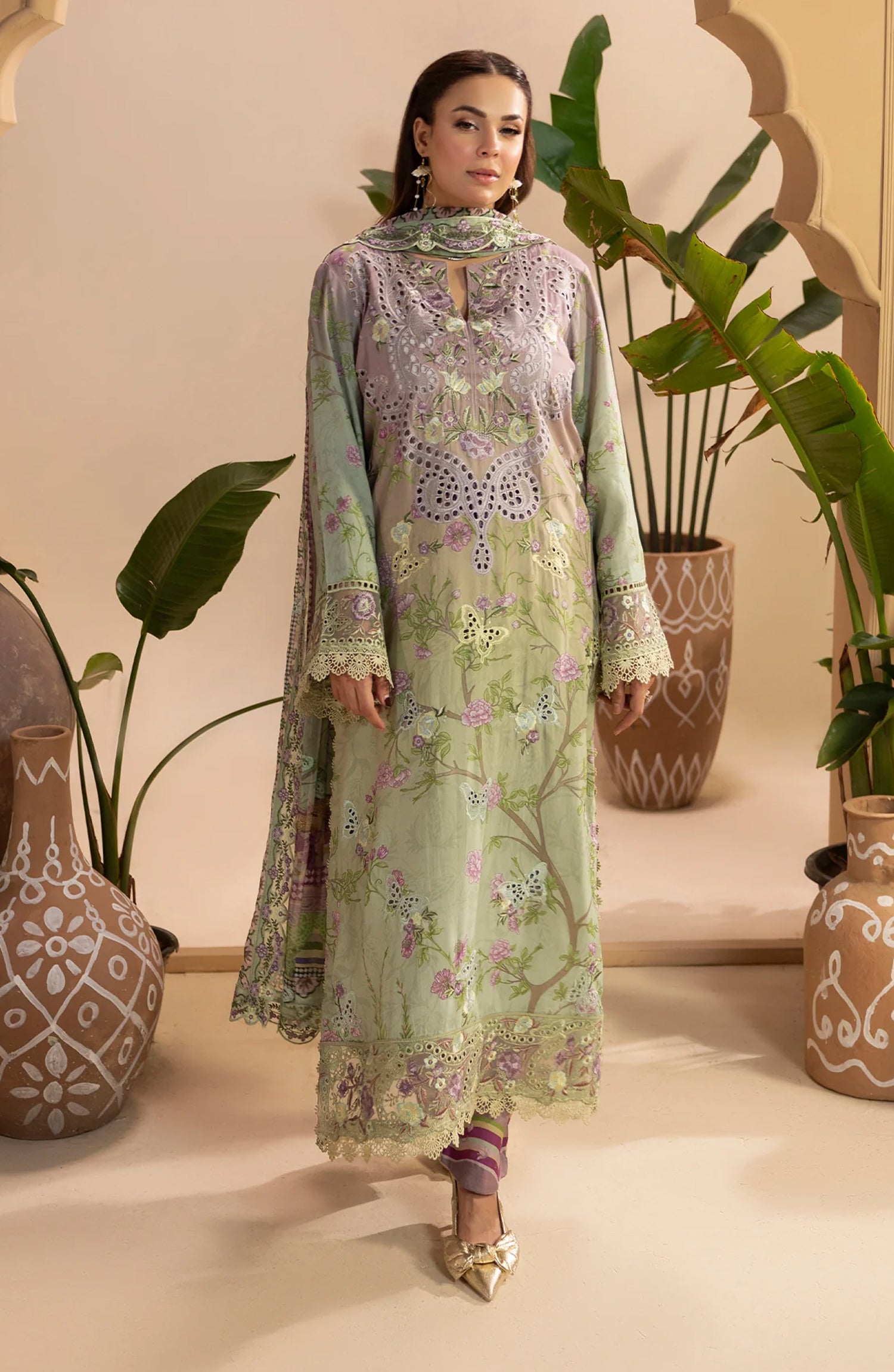 Al Karim Gulkar Embroidered Viscose Unstitched 3 Piece Suit - GK-04 - AK26GLK - Mint Green - Winter Collection