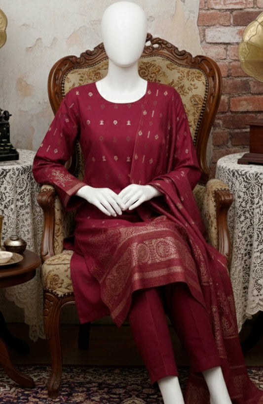 Al Karim Baroshia Lawn Unstitched 3 Piece Suit - D-05 - AK26BARS - Red - Summer Collection