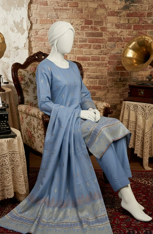 Al Karim Baroshia Lawn Unstitched 3 Piece Suit - D-01 - AK26BARS - Blue - Summer Collection