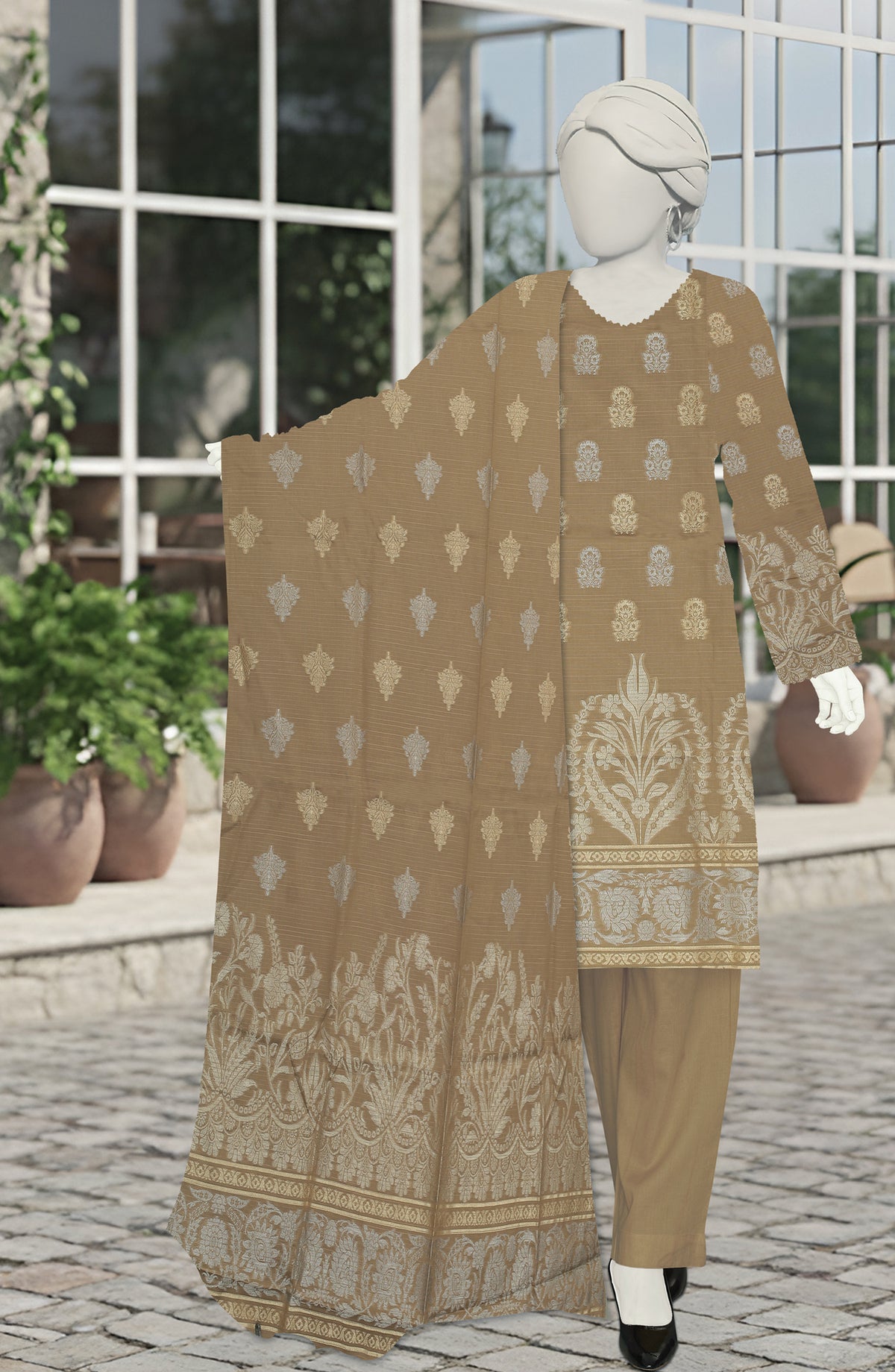 Al Karim Printed Brosha Lawn Unstitched 3 Piece Suit - D-04 - AK26BRO - Brown - Summer Collection