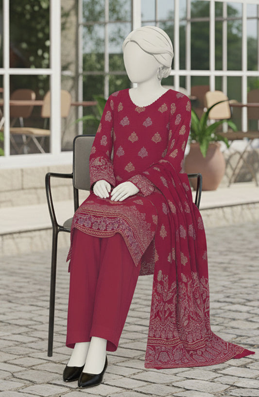 Al Karim Printed Brosha Lawn Unstitched 3 Piece Suit - D-03 - AK26BRO - Red - Summer Collection