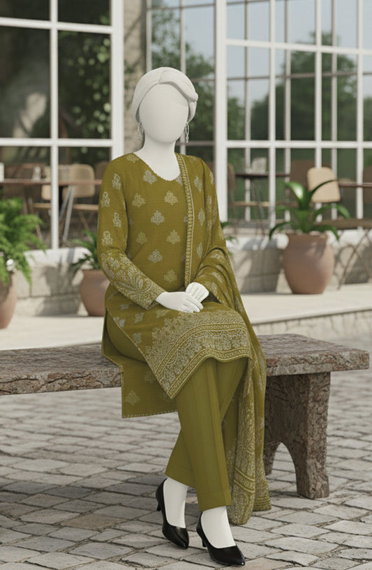 Al Karim Printed Brosha Lawn Unstitched 3 Piece Suit - D-01 - AK26BRO - Green - Summer Collection