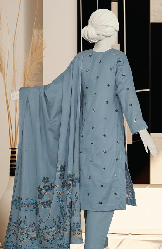Al Karim Embroidered Slub Lawn Unstitched 3 Piece Suit - D-06 - AK26SLB - Blue - Summer Collection