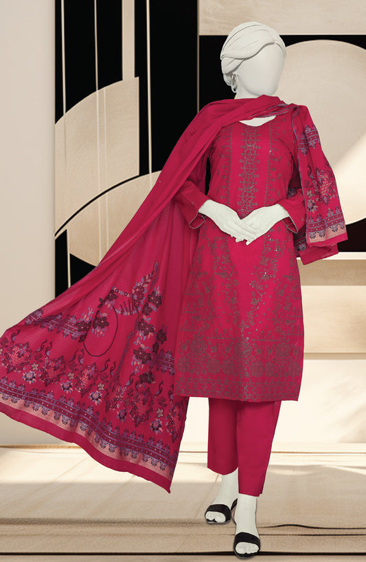 Al Karim Embroidered Slub Lawn Unstitched 3 Piece Suit - D-05 - AK26SLB - Pink - Summer Collection