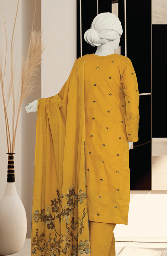Al Karim Embroidered Slub Lawn Unstitched 3 Piece Suit - D-04 - AK26SLB - Yellow - Summer Collection