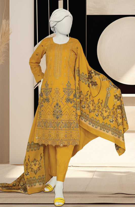 Al Karim Embroidered Slub Lawn Unstitched 3 Piece Suit - D-04 - AK26SLB - Yellow - Summer Collection