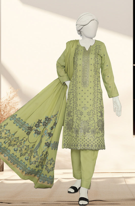 Al Karim Embroidered Slub Lawn Unstitched 3 Piece Suit - D-03 - AK26SLB - Green - Summer Collection
