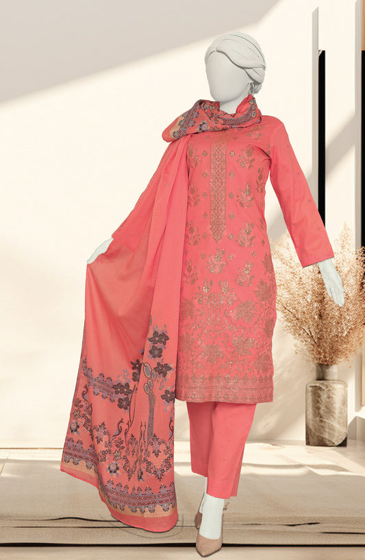 Al Karim Embroidered Slub Lawn Unstitched 3 Piece Suit - D-01 - AK26SLB - Pink - Summer Collection