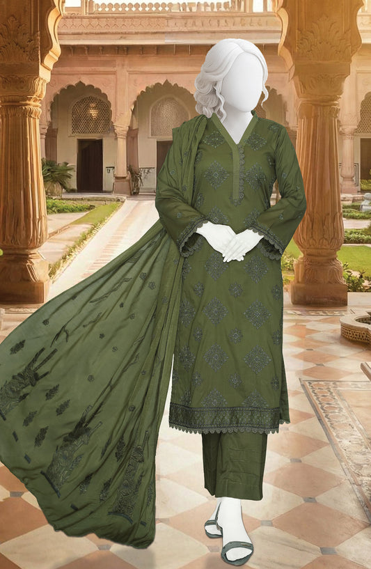 Al Karim Embroidered Fancy Brosha Lawn Unstitched 3 Piece Suit - D-04 - AK26SHA - Green - Summer Collection
