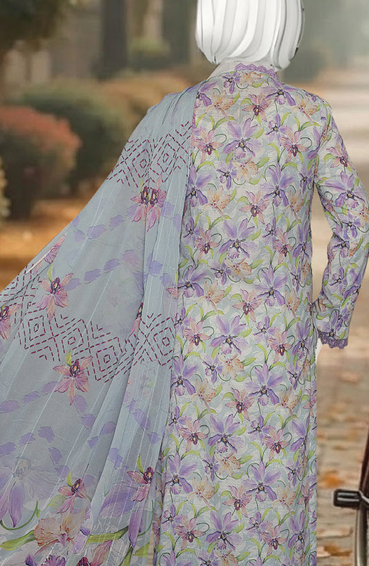 Al Karim Printed & Embroidered Lawn Slub Unstitched 3 Piece Suit - D-09 - AK26PEB - Blue - Summer Collection