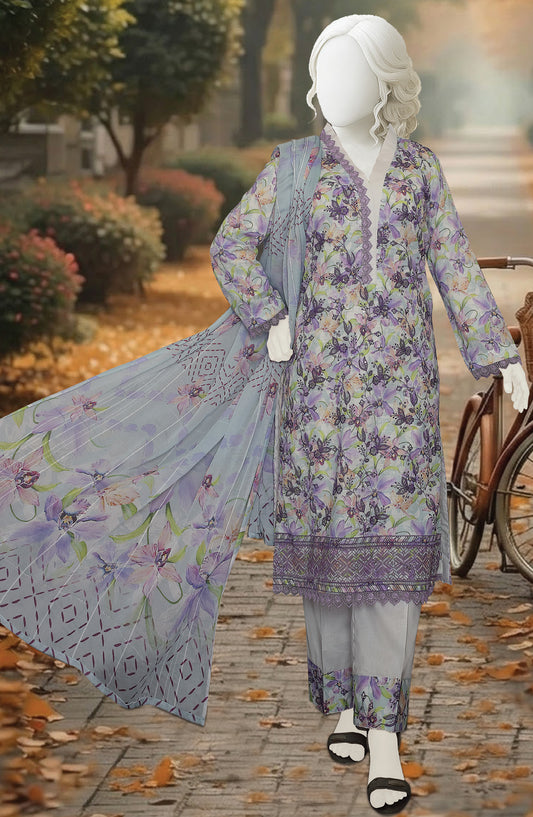 Al Karim Printed & Embroidered Lawn Slub Unstitched 3 Piece Suit - D-09 - AK26PEB - Blue - Summer Collection
