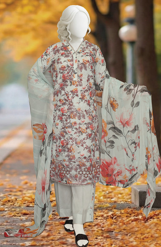 Al Karim Printed & Embroidered Lawn Slub Unstitched 3 Piece Suit - D-08 - AK26PEB - Red - Summer Collection