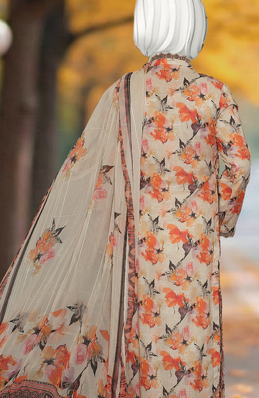 Al Karim Printed & Embroidered Lawn Slub Unstitched 3 Piece Suit - D-04 - AK26PEB - Orange - Summer Collection